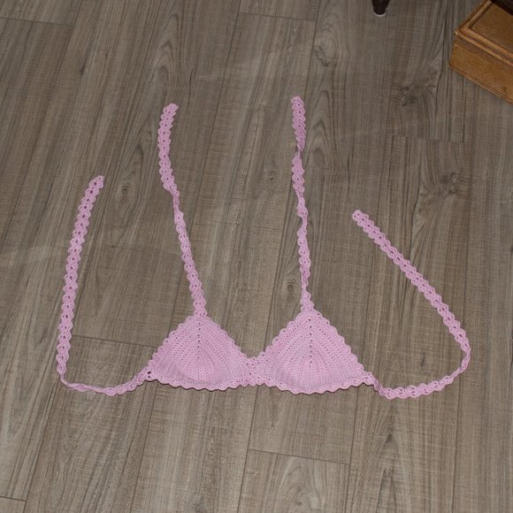 Crochet Pink Ridged Bralette Bikini Top - Picture 5 of 8
